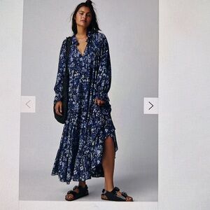 Free People Black and White V-Neck Maxi Dress